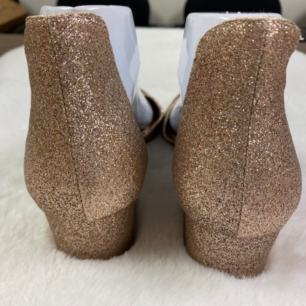 Betsey Johnson Rose Gold Glitter Pointed Toe Low Block Heel Pumps - Picture 7 of 11